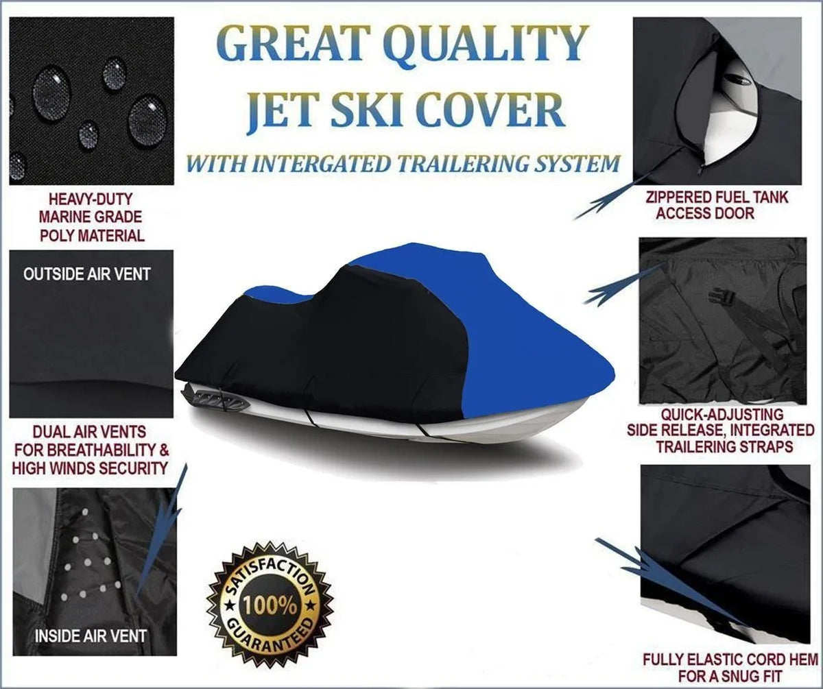 BLACK / BLUE HEAVY-DUTY, PWC 600D JET SKI protector appropriate for Sea Doo Sea-Doo Bombardier GTX 2004 2005 2006 2007 2008