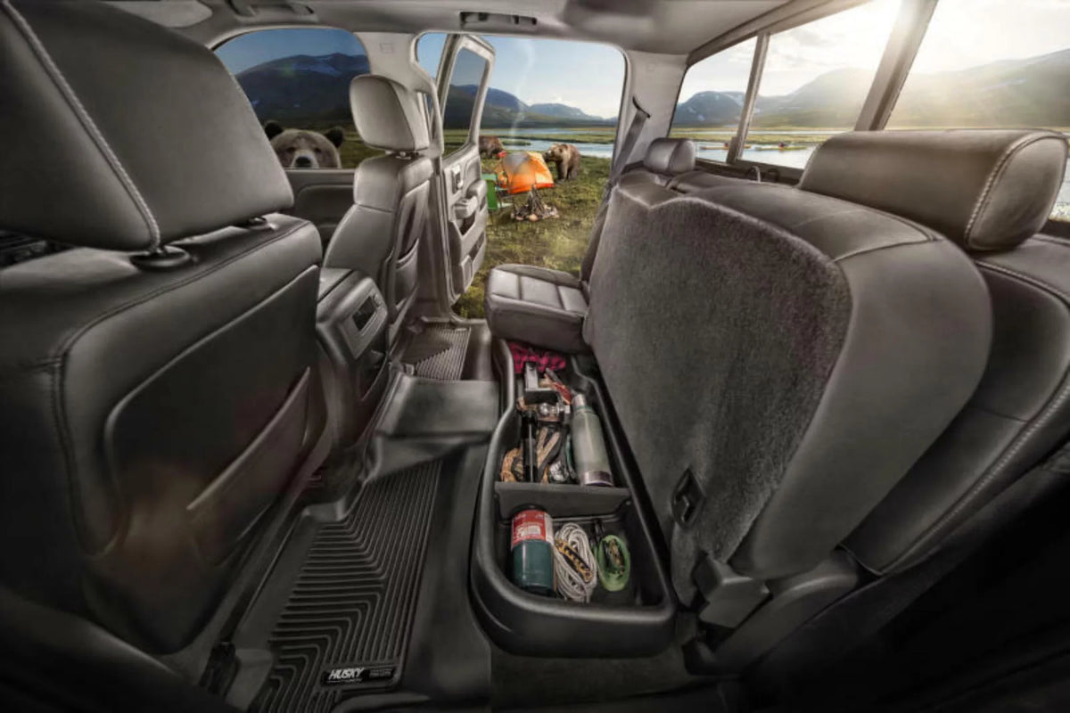 Husky by RealTruck - 9511 appropriate with 2014-19  Tundra Double Cab Gearbox Under Seat Storage Box Black