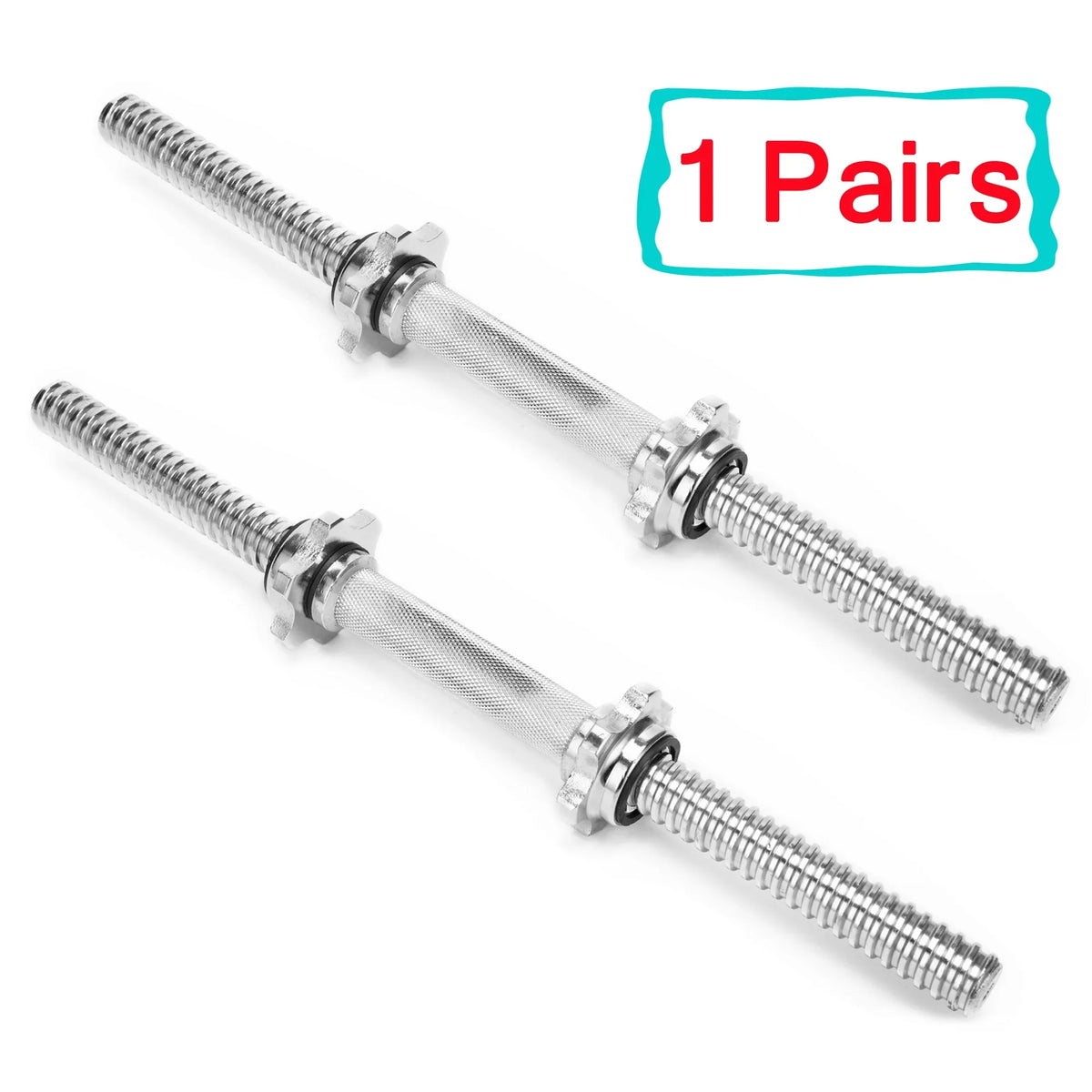 SAYFUT 17.77''/ 45cm Threaded Dumbbell Handles/ Adjustable Dumbbell Bar Handles - Fit 1 inch Standard Weight Plate - Weightlifting Accessories, Hex nut