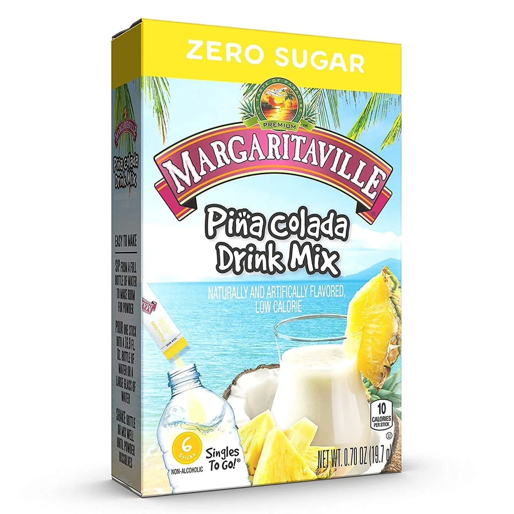 Margaritaville Singles To Go aqua Drink Mix - Margarita Flavored, Non-Alcoholic Powder Sticks (Pina Colada, Pack - 6)