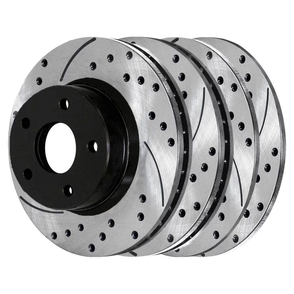 AutoShack Front and Rear Drilled Slotted Brake Rotors Black Set of 4 Replacement for Chrysler 200 Sebring 2007-2017 Jeep Patriot Compass 2007-2012 Dodge Caliber 2008-2014 Avenger V6 FWD PR63040PR63038